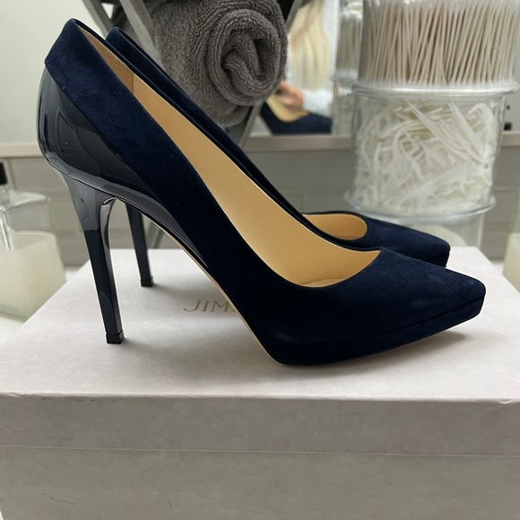 Jimmy Choo Rudy Suede Patent Navy Pumps 100mm - Picture 13 of 13